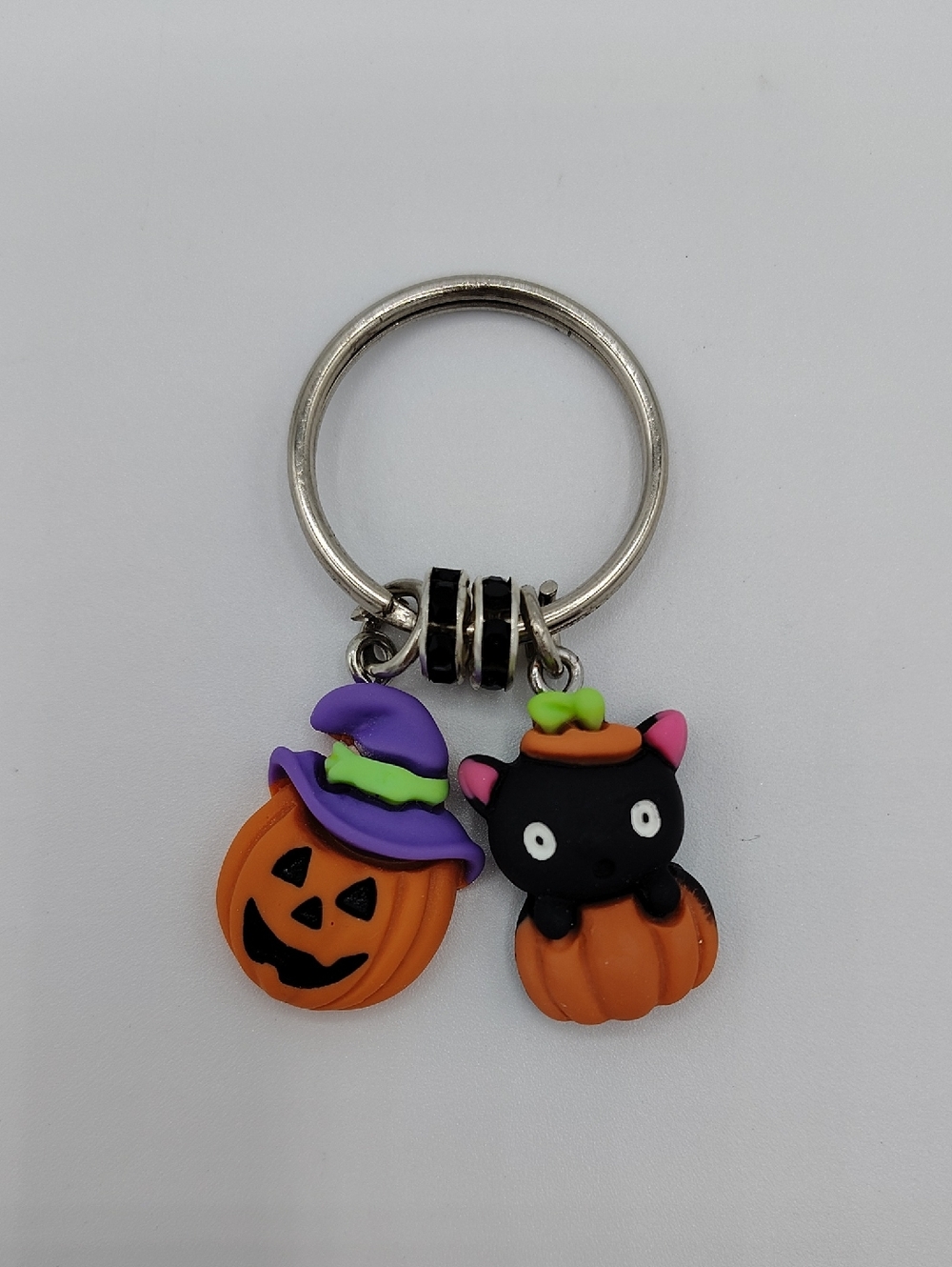 Handcrafted Halloween Pumpkin & Black Cat Keychain/Bag Charm